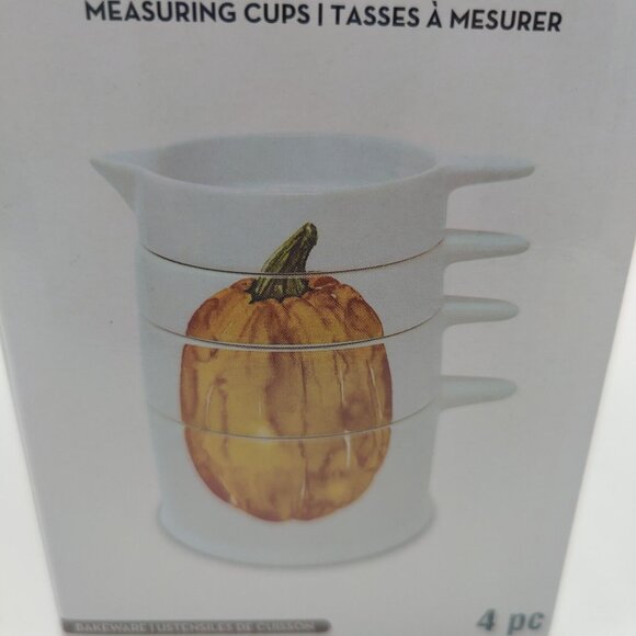Pumpkin Measuring Cups Set 4 Pc Ceramic Thanksgiving Fall Harvest Decor - Picture 4 of 5